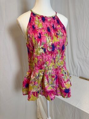 NWT Entro Floral Smocked Halter Peplum Top - Size Large